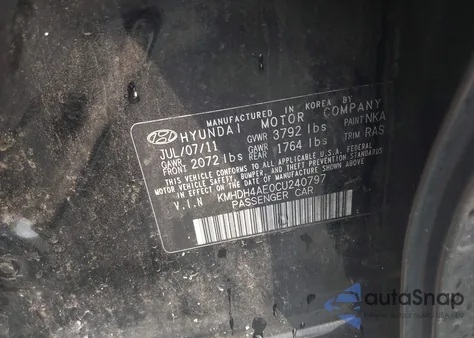 2012 Hyundai Elantra Gls (Ulsan Plant) из США, поврежденный, VIN KMHDH4AE0CU240797